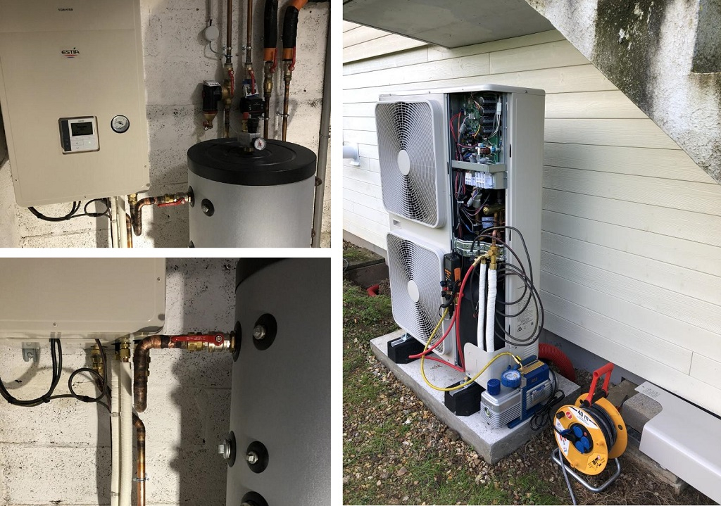 Consultez la chantier : installation d'une pompe à chaleur air/eau pour un pavillon.