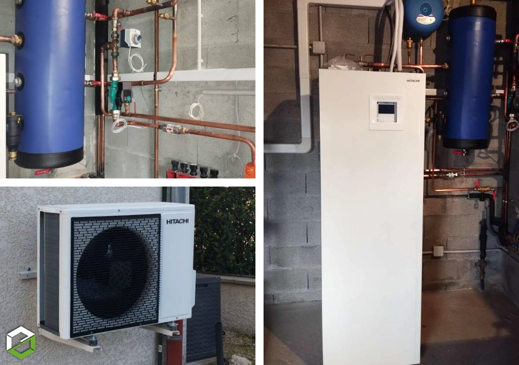 Consultez la chantier : installation d'une pompe à chaleur air/eau hitachi air h2o 600 combi à ballon 8kw