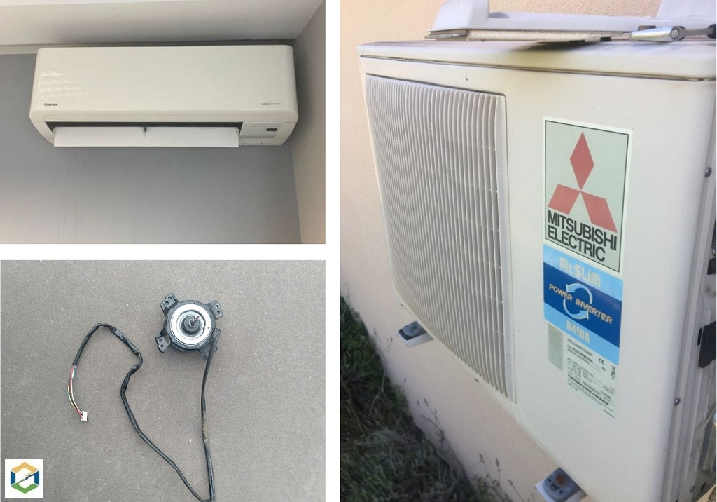 Remplacement moteur ventilateur unite exterieure climatisation mitshubishi