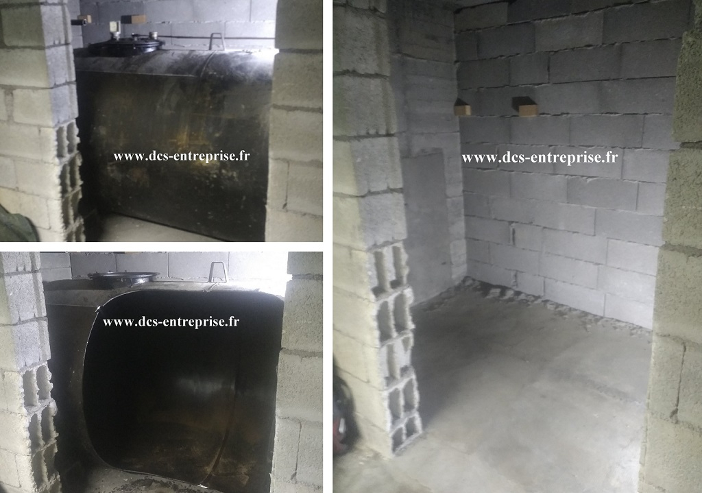 Consultez la chantier : dégazage, nettoyage puis retrait par découpage d'une cuve fioul de 3000 litres