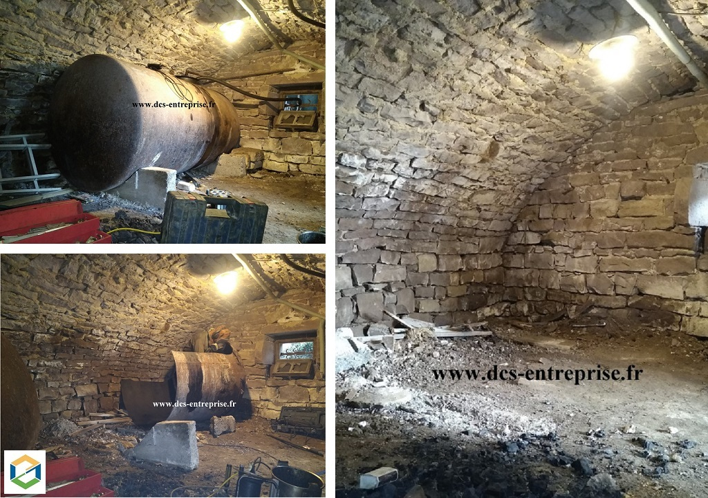 Consultez la chantier : cuve à fioul métallique de 3000 litres découpée