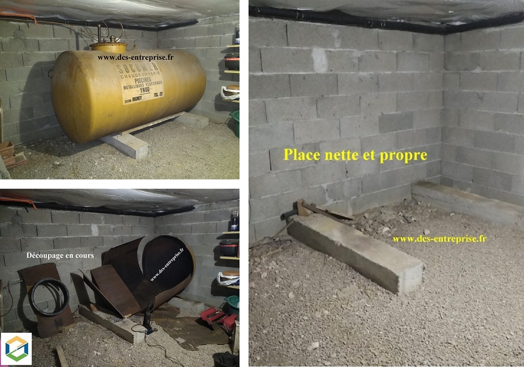 Consultez la chantier : découpage d'une cuve à fioul de 3000 litres