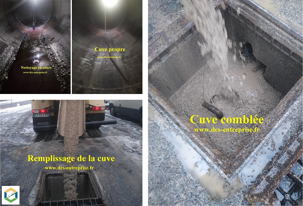 Consultez la chantier : neutralisation par comblement d'une cuve fioul enterrée de 30 000 litres