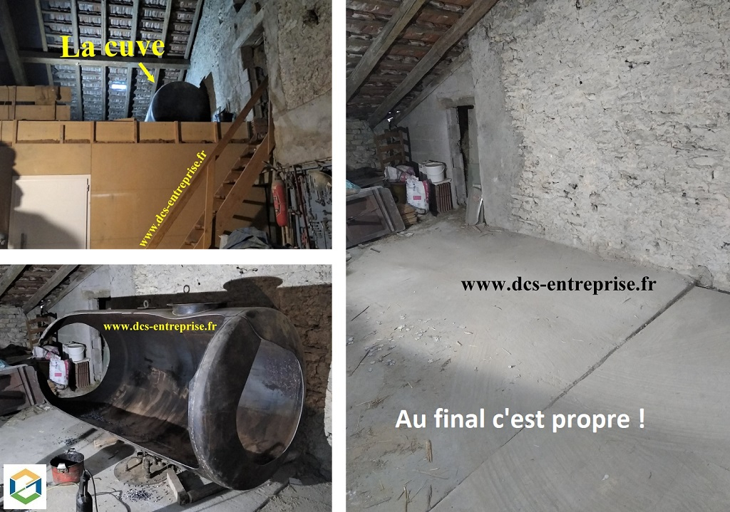 Dégazage, nettoyage puis découpage d'une cuve fioul de 3000 litres cylindrique