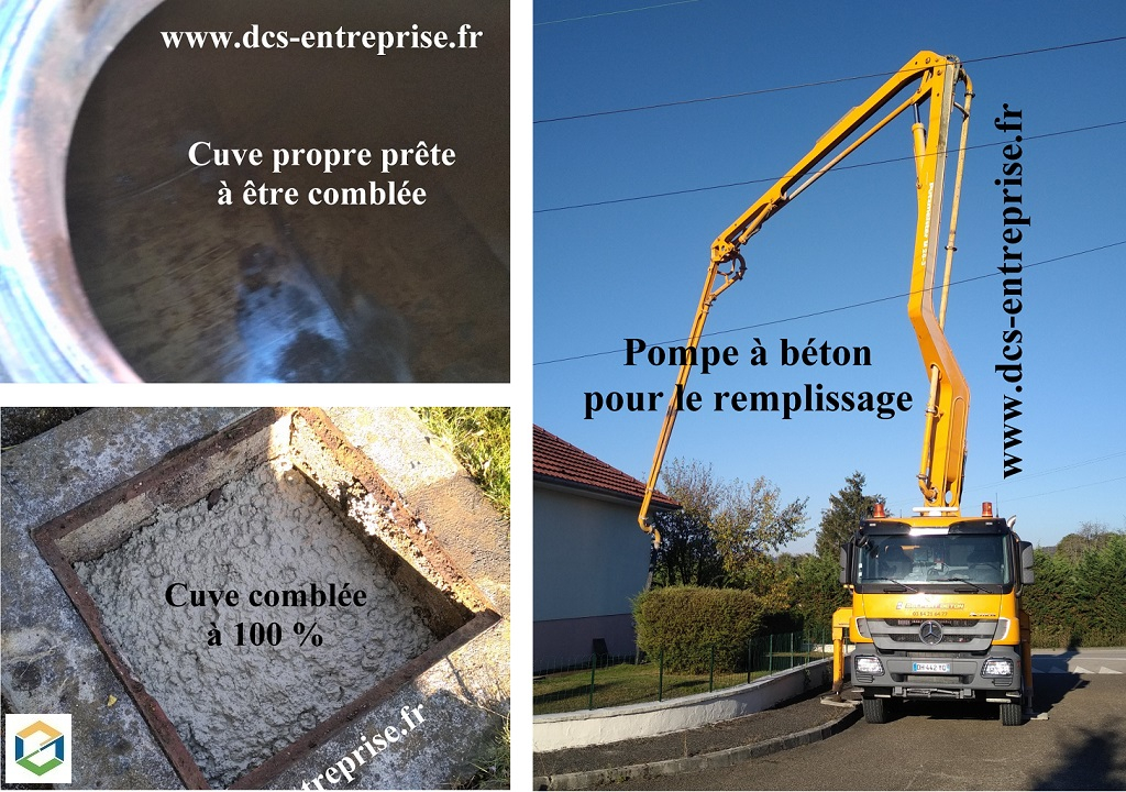Consultez la chantier : neutralisation par comblement, après dégazage et nettoyage, d'une cuve fioul abandonnée et enterrée