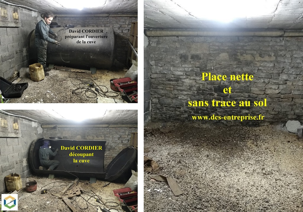 Consultez la chantier : enlèvement d'une cuve fuel de 3000 litres après l'avoir découpée