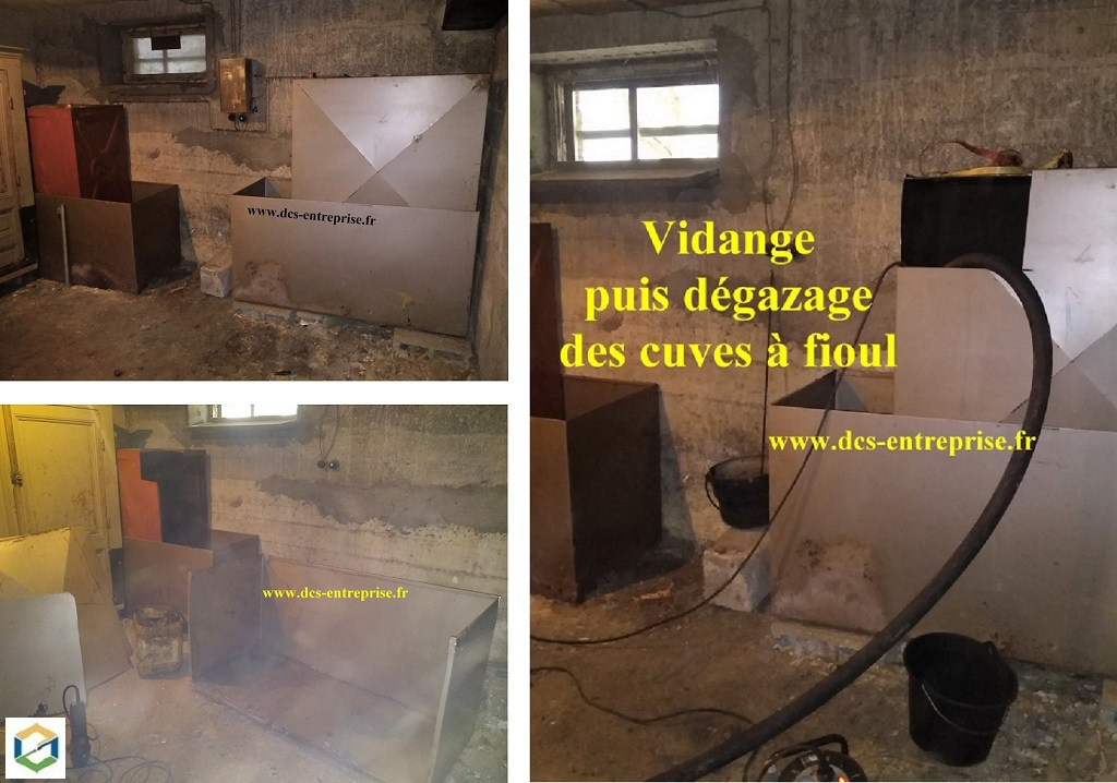 Consultez la chantier : retrait par découpage de deux cuves à fioul de moins de 1000 litres et de leurs bacs de rétention métalliques