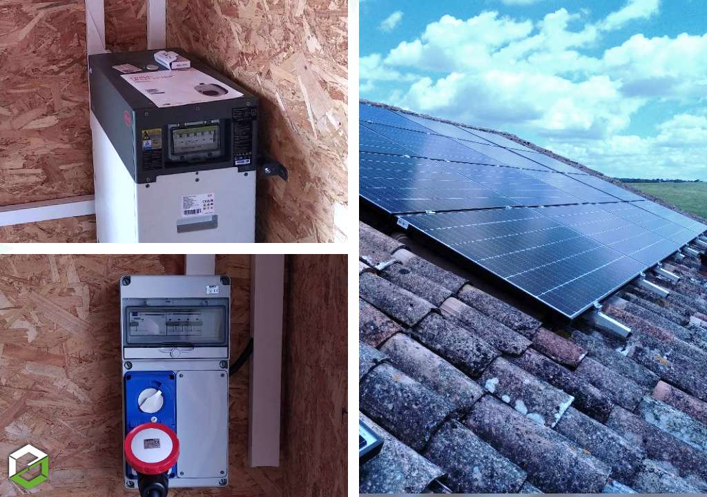 installation photovoltaique avec batteries, back up, et prise voiture intelligente