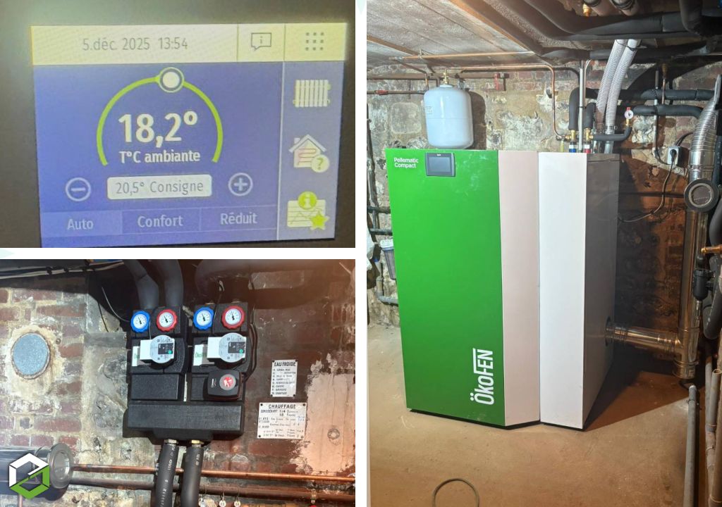 Pose chaudière à granulés Ökofen Pellematic Compact 25 kW - RGE-QUALIBOIS