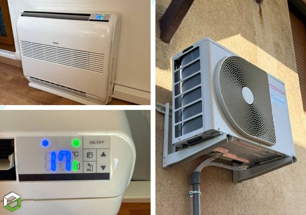 Pose d'une Pompe à chaleur air-air réversible Toshiba Bi-split consoles R32 
