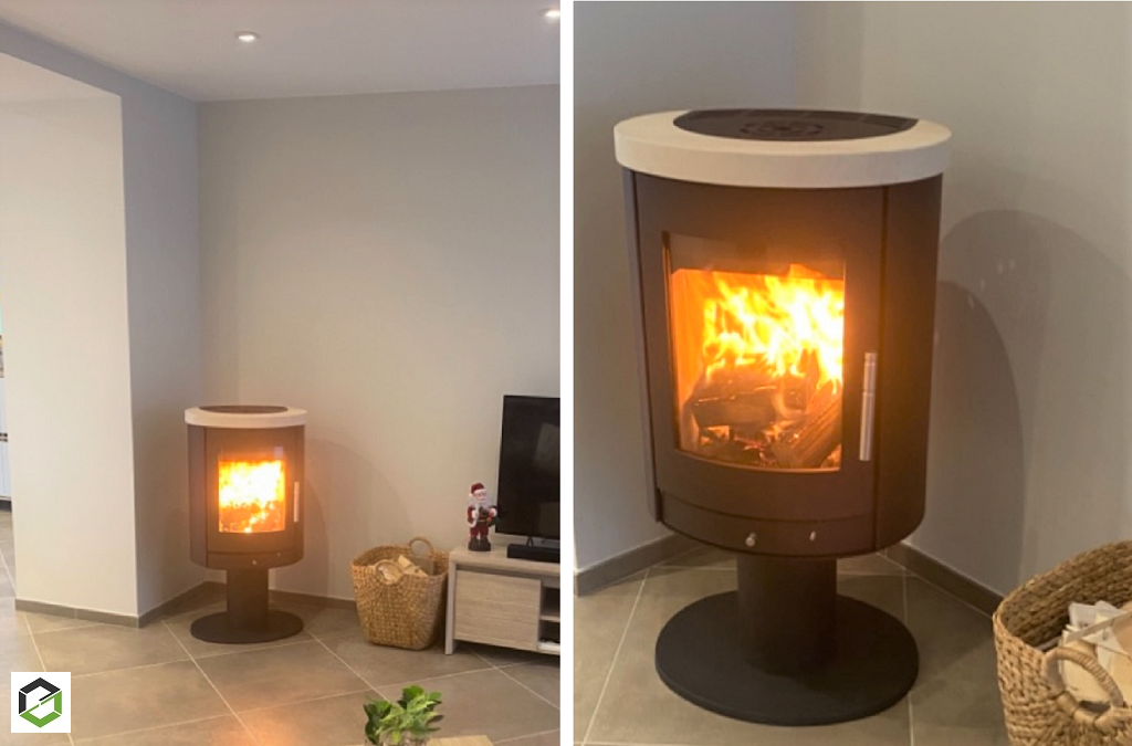 Consultez la chantier : installation poele à bois heta scan line 850 socle pivotant