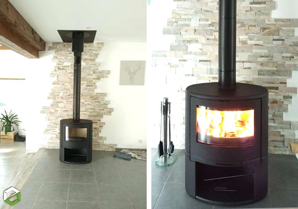 Consultez la chantier : installation d'un poêle à bois dovre modèle bow - entreprise rge