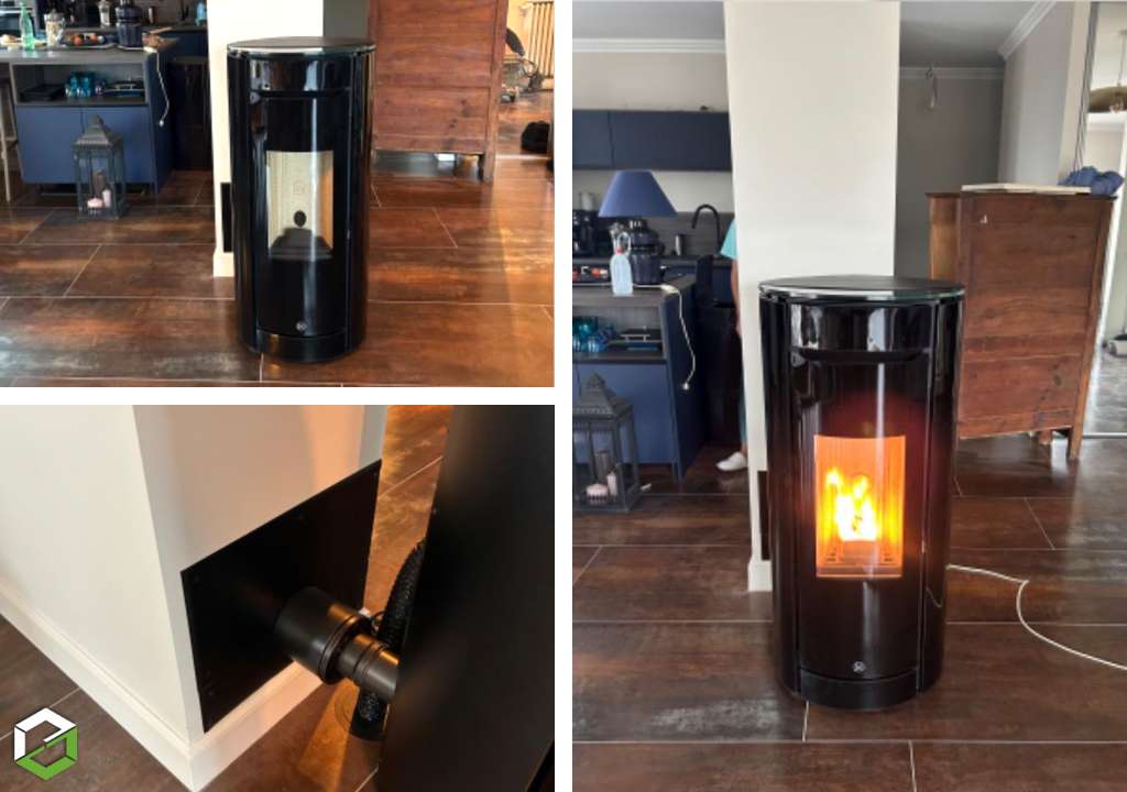 Consultez la chantier : installation d'un poêle à granulés de bois jm botero 2 noir - entreprise rge qualibois