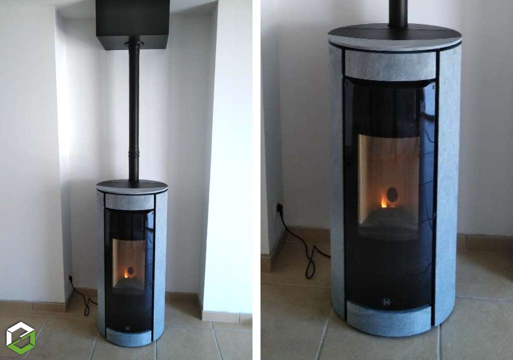 Installation d'un poêle à granulés de bois JM Botero 8 kW blanc - Entreprise RGE