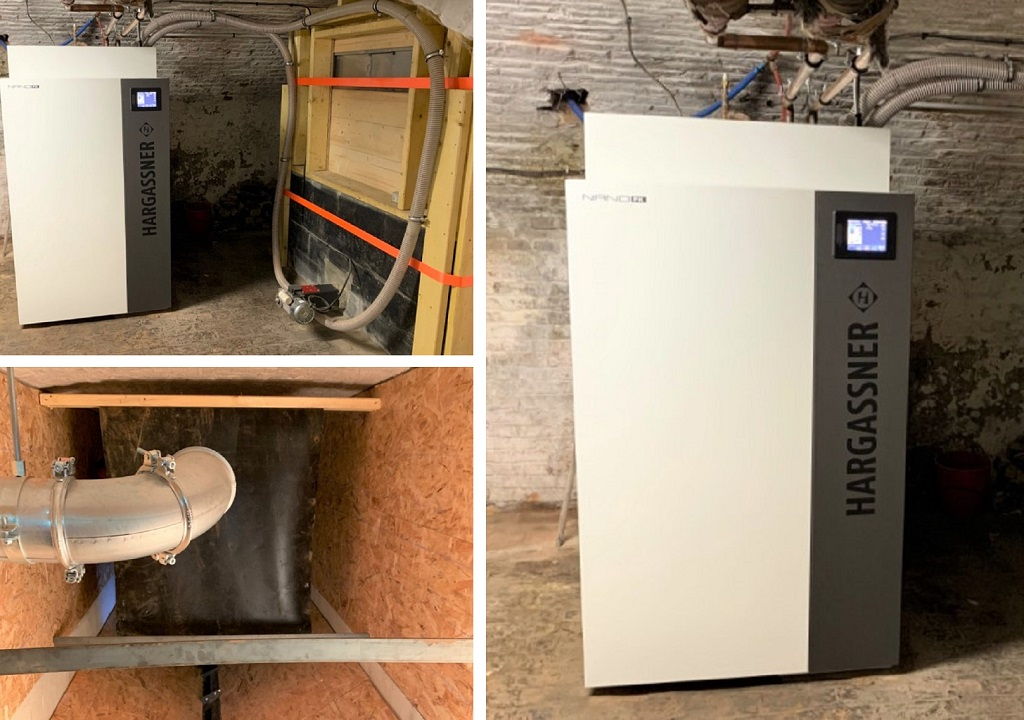 Consultez la chantier : installation d'une chaudière granulés de bois pellets de marque hargassner type nano pk 32