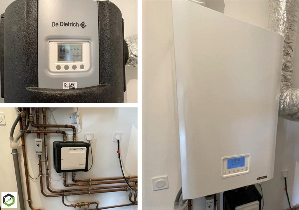 rge - installation d'une chaudière gaz à condensation de marque frisquet de type hydromotrix et d'un chauffe-eau thermodynamique de marque de dietrich type kaliko essentie