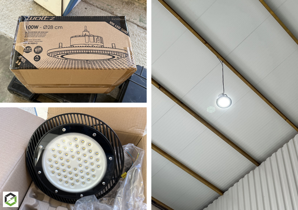pose d'un luminaire de type "downlight" grande hauteur de marque woltz
