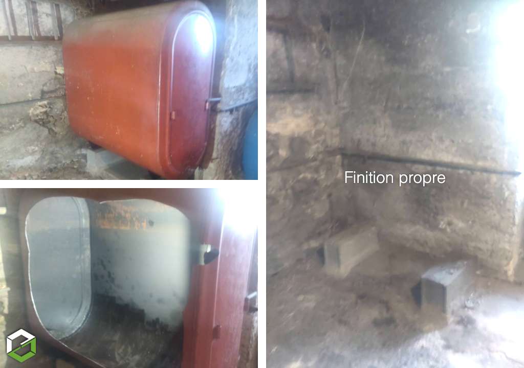 Consultez la chantier : découpage d'une cuve fioul de 1500 litres