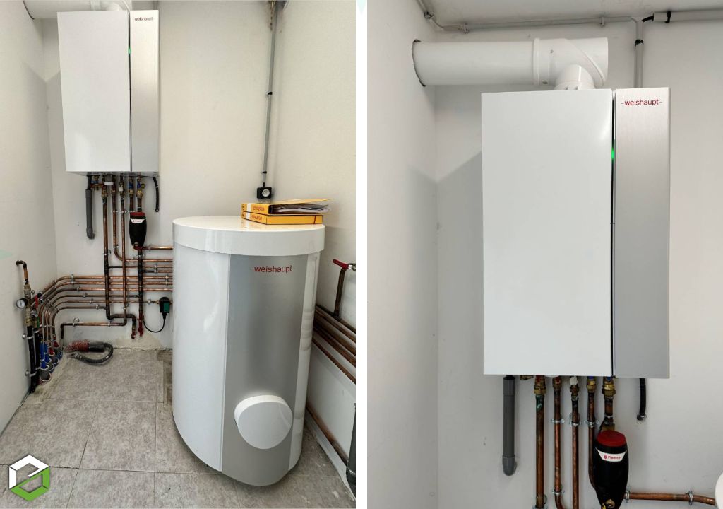 Installation d’une chaufferie complète avec traitement de l’eau et chaudière à condensation Weishaupt