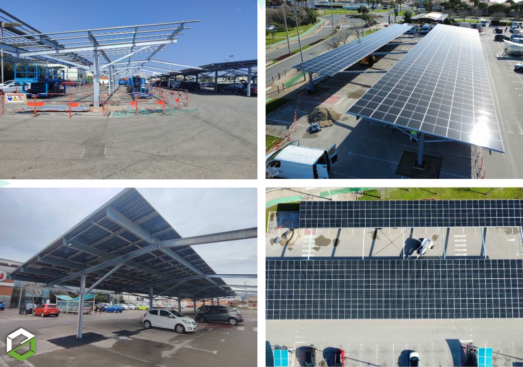 Installation de 3 ombrières photovoltaïques Benq pour parking
