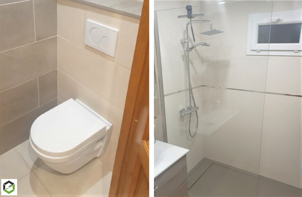 Receveur de douche et cuvette de wc suspendu