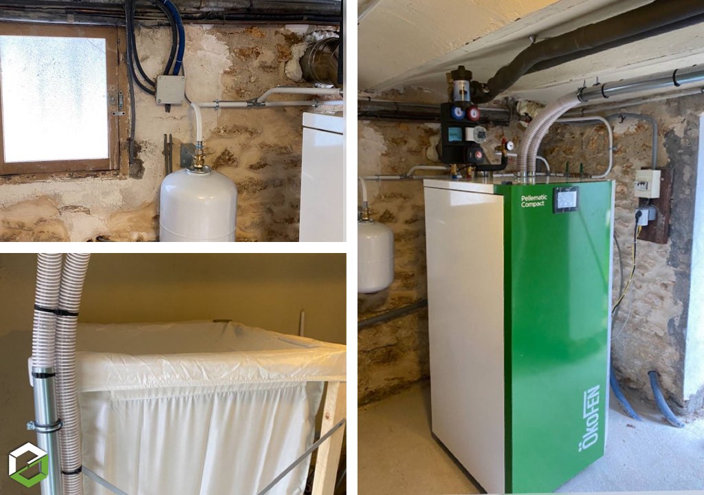installation et mise en place d'une chaudière biomasse individuelle à granulés de bois de marque okofen entreprise rge