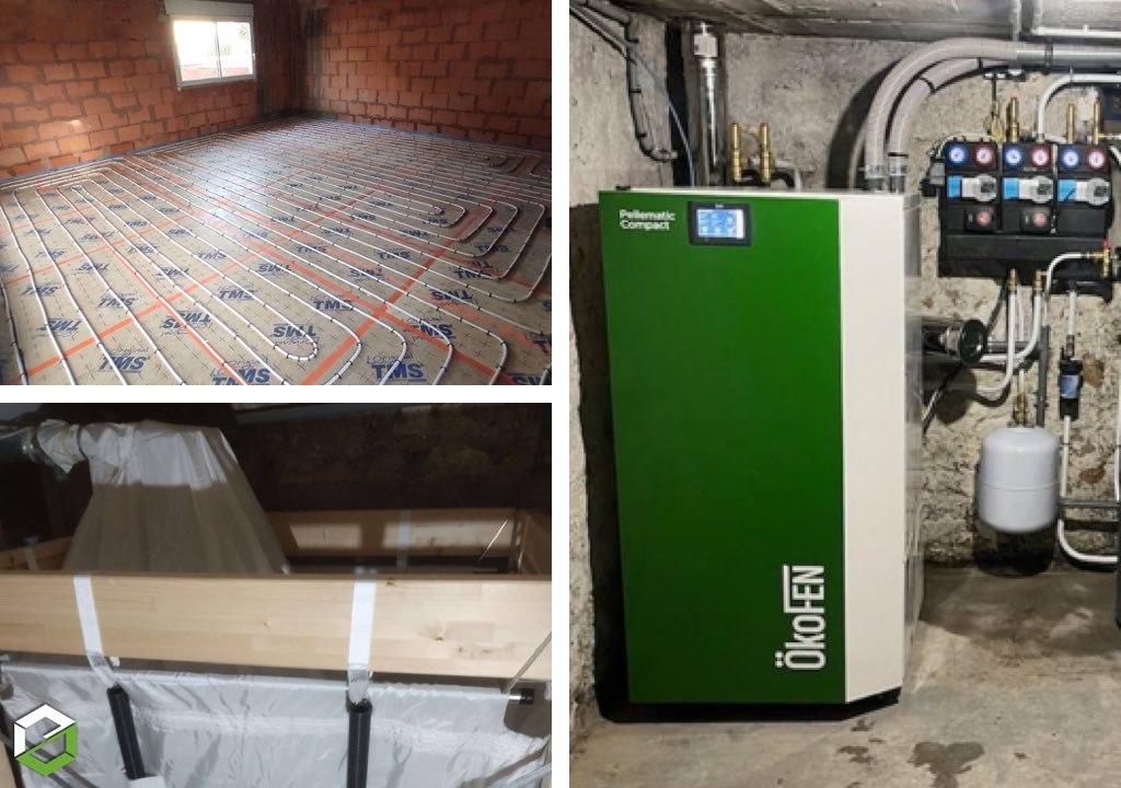 installation chaudière à granulés de bois en remplacement d'une chaudière gaz et d'un plancher chauffant au rdc