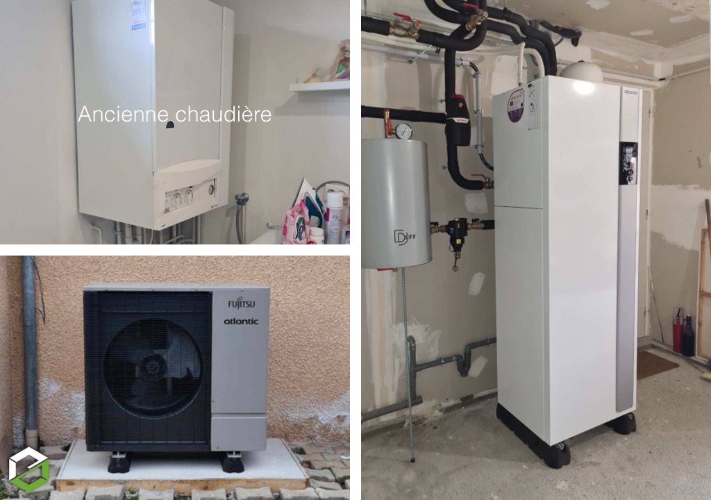 Installation pompe à chaleur Atlantic en remplacement d'une chaudière gaz sur Craponne