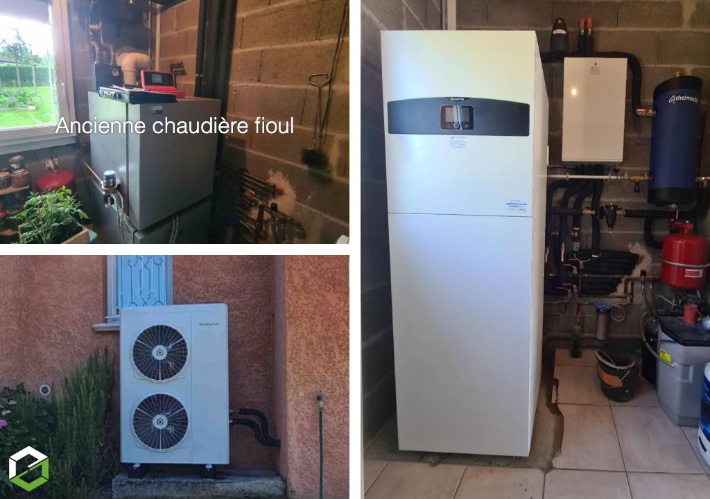 Remplacement d'une chaudière fioul par une pompe à chaleur air-eau ARISTON à Brindas (69)