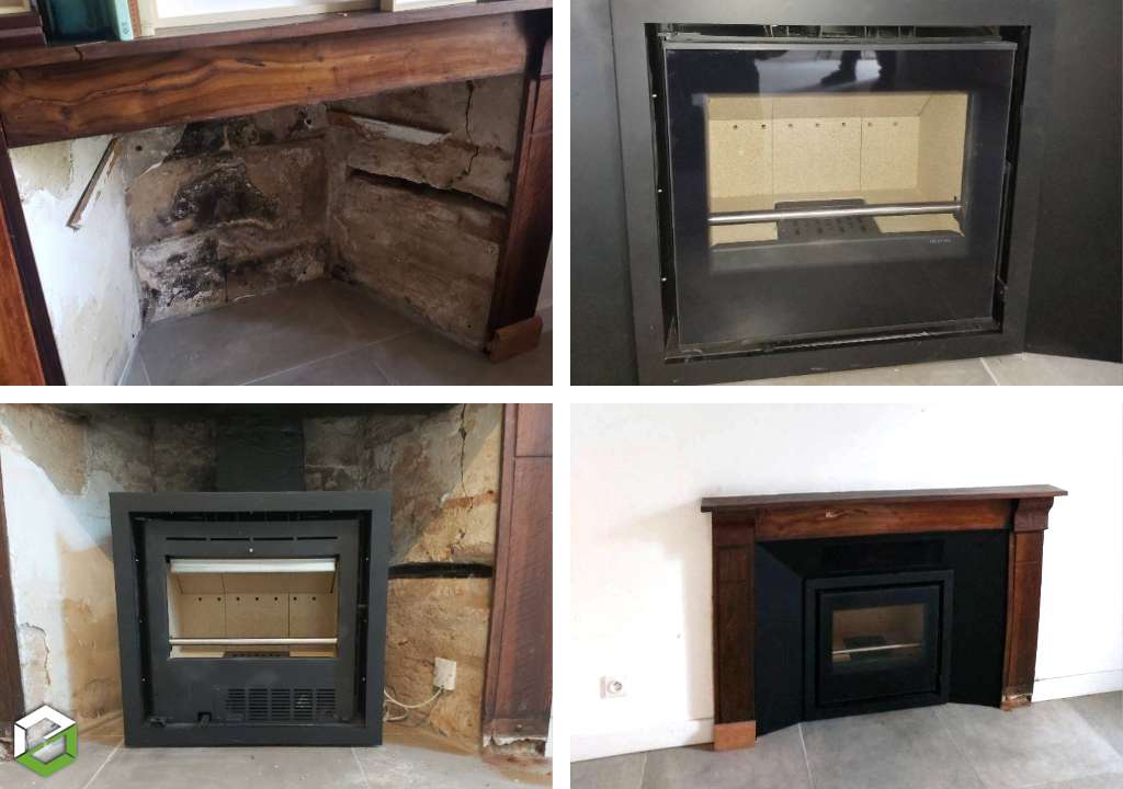 Consultez la chantier : installation d'un poêle à bois solzaima dans une cheminée ouverte - rge qualibois