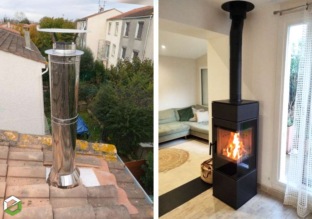 Consultez la chantier : installation d'un poêle à bois luisa de la marque fram pour des bûches en 30 cm - rge qualibois