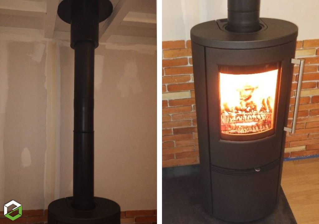 Consultez la chantier : vente, installation et mise en service d'un poêle à bois termatech tt21 de 6kw, rendement de plus de 80% - rge qualibois