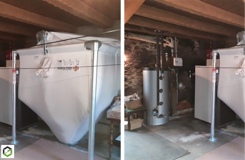 Installation chaudière granulés de bois pellets hargassner avec silo de stockage