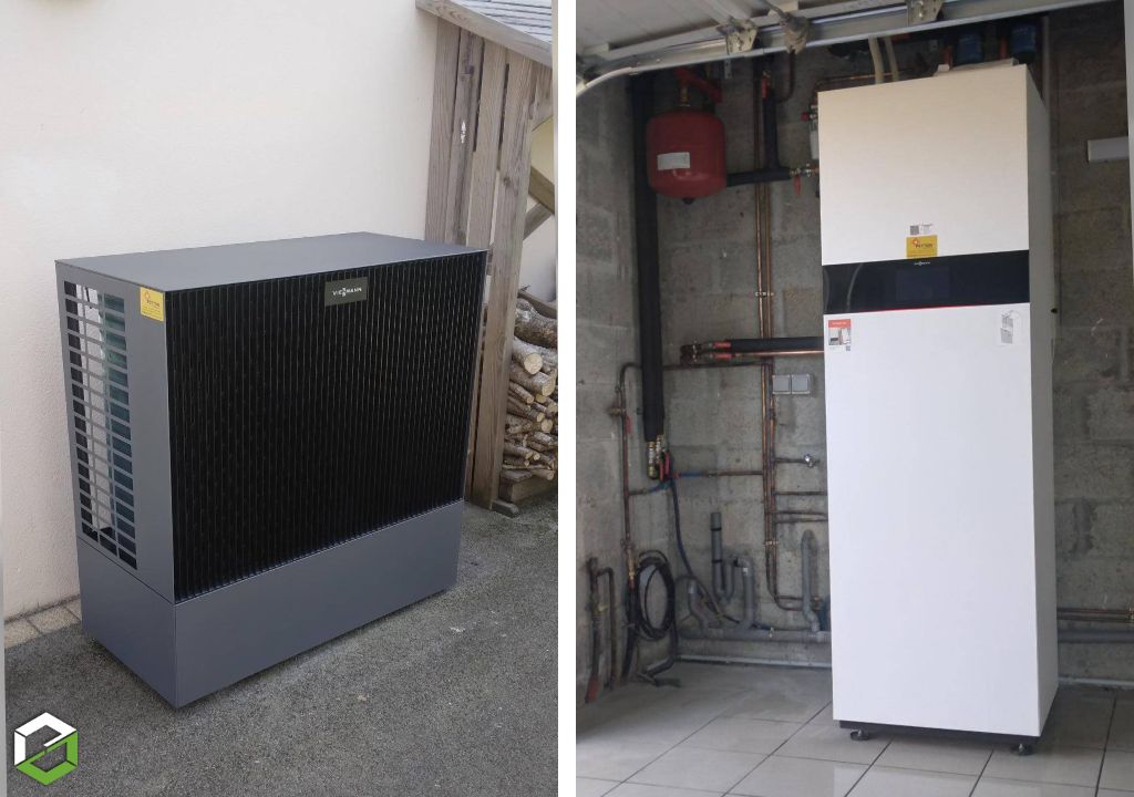 Installateur PAC Viessmann Vitocal 222s avec deux circuits chauffage et production d'eau chaude sanitaire