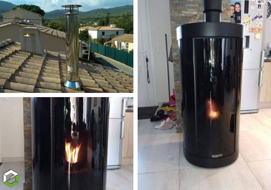 Installation d'un poêle à granulés de bois Laminox Idro sans électricité