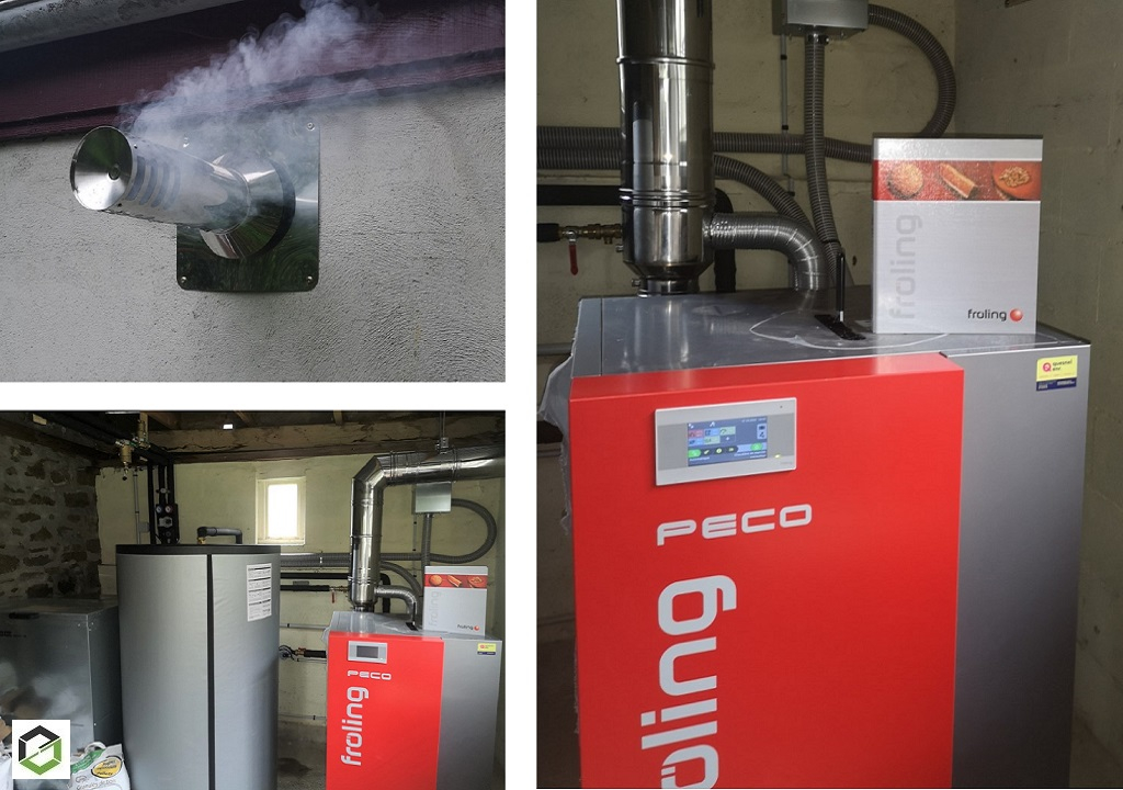 Installation d'une chaudière bois à granulés (pellets) FROLING PECO 15 kW avec cube