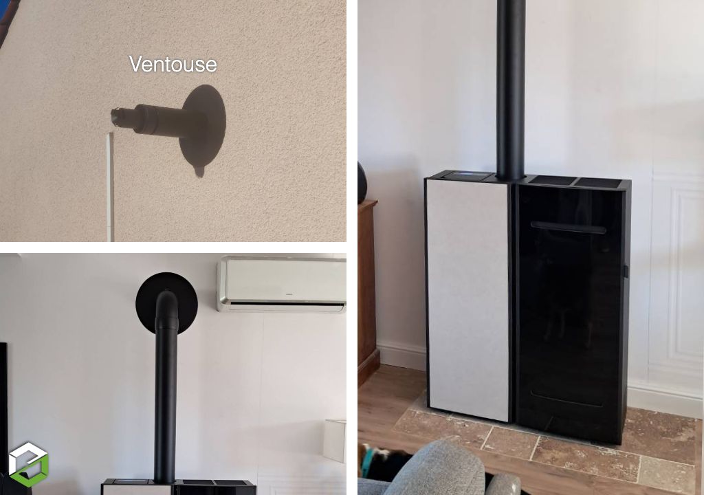 Installation d'un poêle à granulés ARUM de la marque DEVILLE en zone 3 (clients debril)