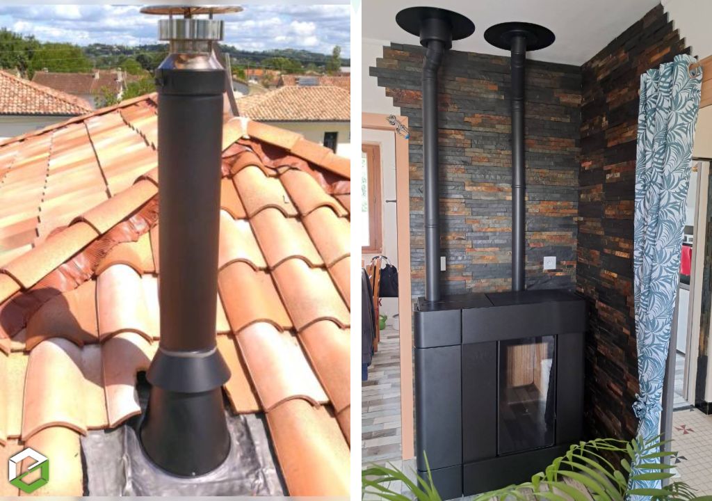 Installation d'un poêle à granulés étanche avec distribution d'air chaud