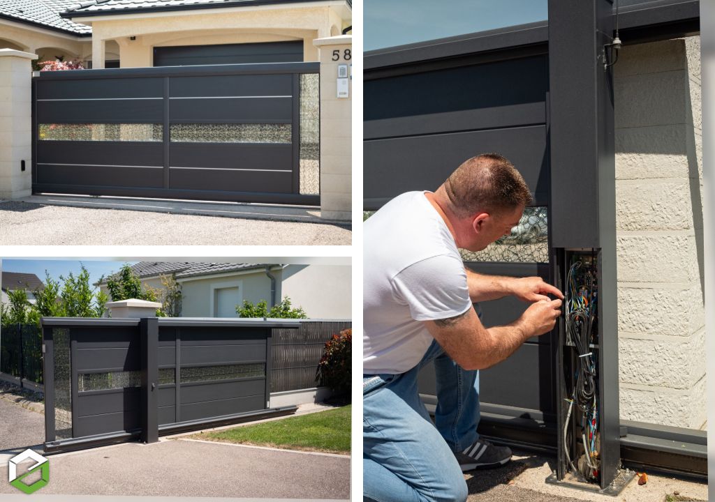Installation d’un portail aluminium thermolaqué avec motorisation intégrée et insert vitré