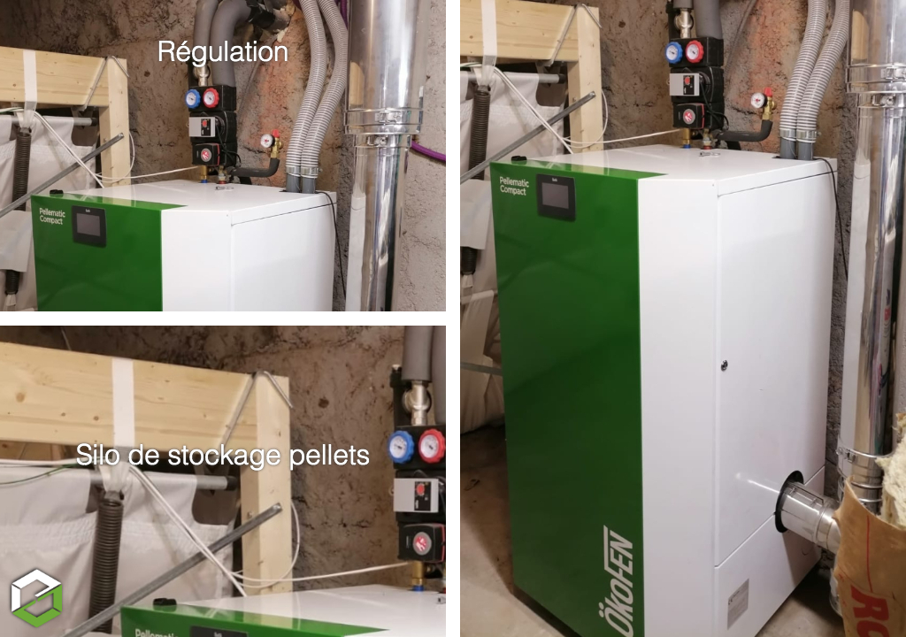 installation d'une chaudière à granulés Ökofen avec silo automatique et régulation pelletronic touch