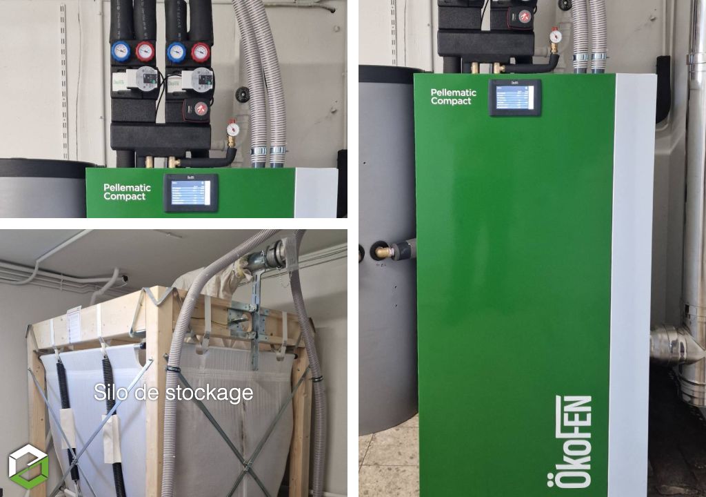 installation d'une chaudière à granulés Ökofen compact avec silo automatique et régulation pelletronic touch