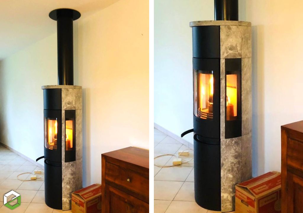Installation d'un poêle à bois CONTURA 596T Style - CIMAJ Chauffagiste bois