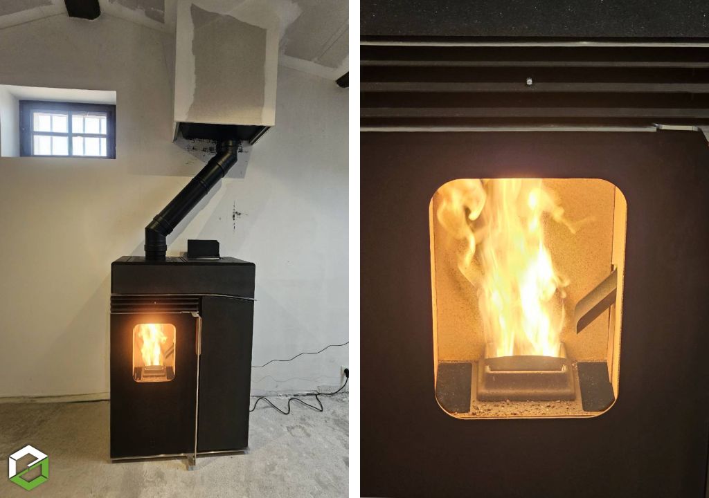 Installation d'un poêle à granulés HOBEN modèle H6 HORIZON CLASSIC  - Cimaj Chauffage Granulés