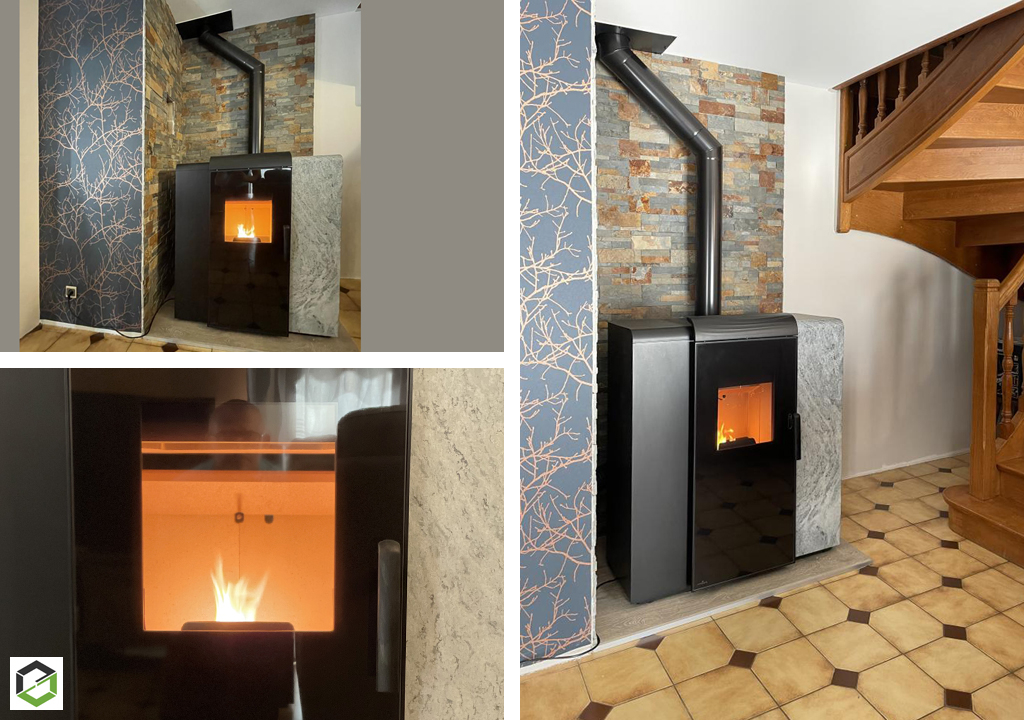 installation d'un poêle à bois mixte de la marque animo modèle aduo multi air