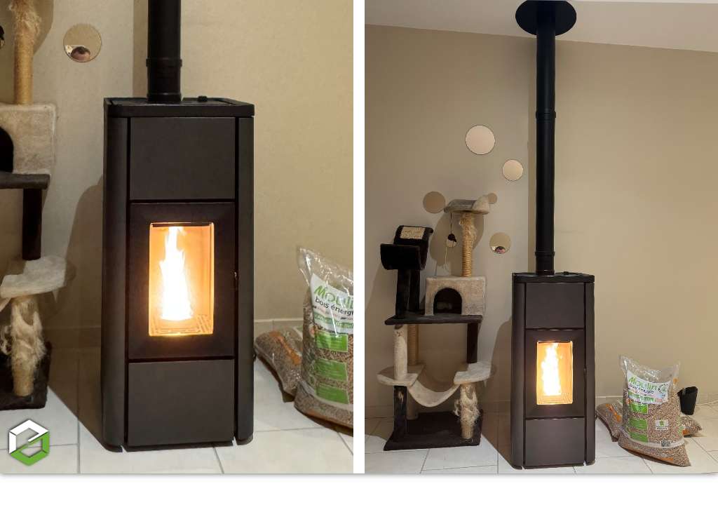 Installation d'un poêle à granulés de bois (pellets) MCZ MIDA - Entreprise RGE Qualibois