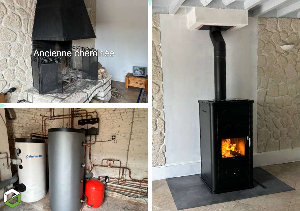 Ets Cap Confort : Installation d'un poêle bouilleur à bois buche biomasse Klover pour le chauffage central de la maison - RGE QualiBois