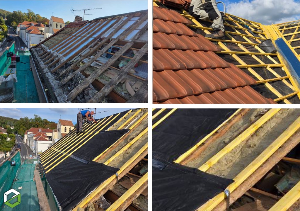Consultez la chantier : réfection complète de couverture avec isolation en rampant de toiture 