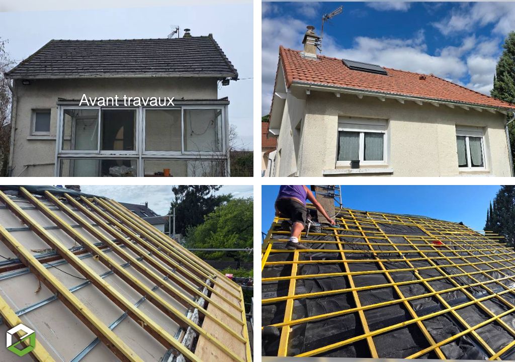Consultez la chantier : réfection complète de couverture en tuile mécanique avec isolation en rampant de toiture par entreprise rge qualibat