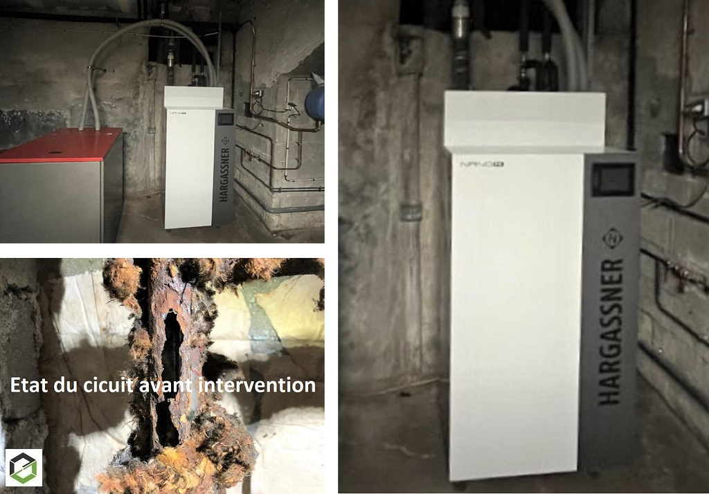 Installation d'une chaudière aux granulés de bois pellets Hargassner Nano PK 9