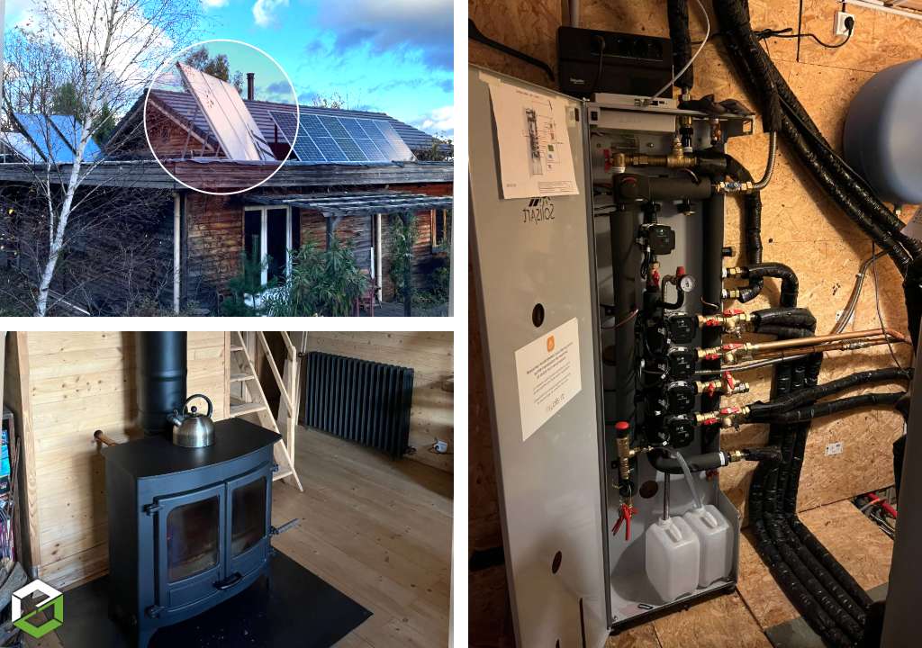 Consultez la chantier : installation d'un système solaire combiné solisart avec un poêle à bois bûches hydraulique (bouilleur) en appoint 